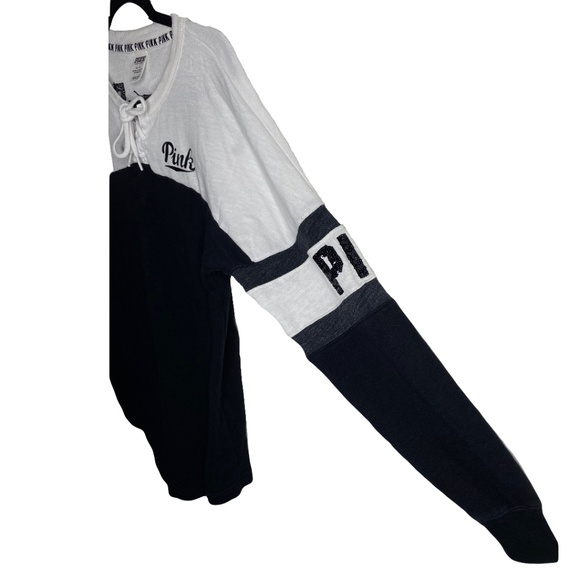 Victorias Secret PINK Bling Sequin Pure Black Triumph White Lace Up Varsity Crew - Picture 8 of 14
